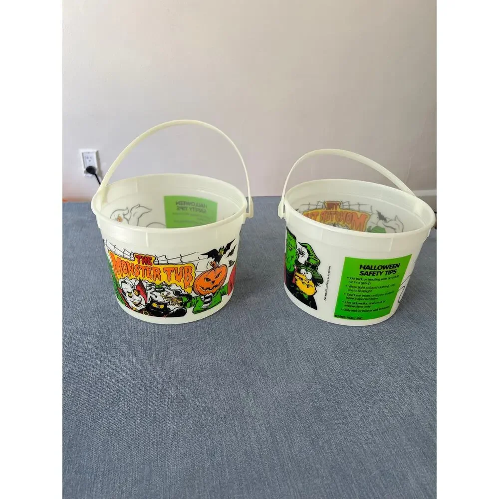 Vintage 1995 The Monster Tub Halloween Candy Buckets PMG Berry Plastics Lot 2